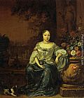 Dog Canvas Paintings - Portrait of a Lady Seated in a Garden with her Dog